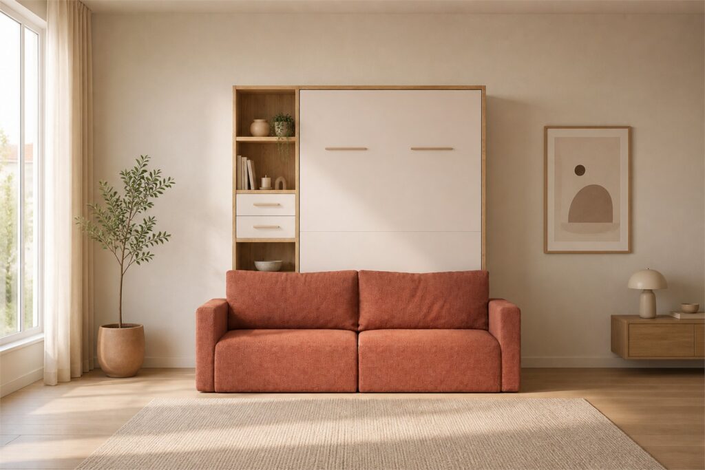 Cama abatible con estanteria 140x190 cerrada