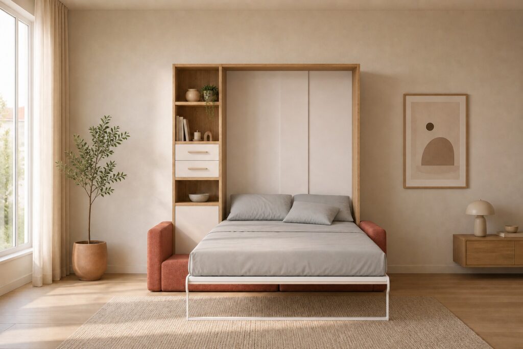 Cama abatible con estanteria 140x190 abierta