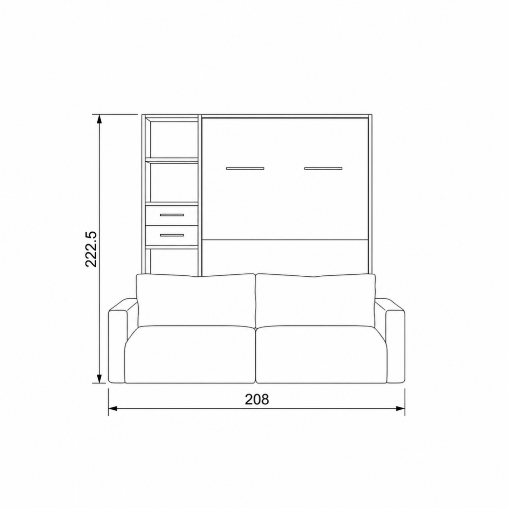 Cama abatible con estantería y sofá - Dimensiones 1