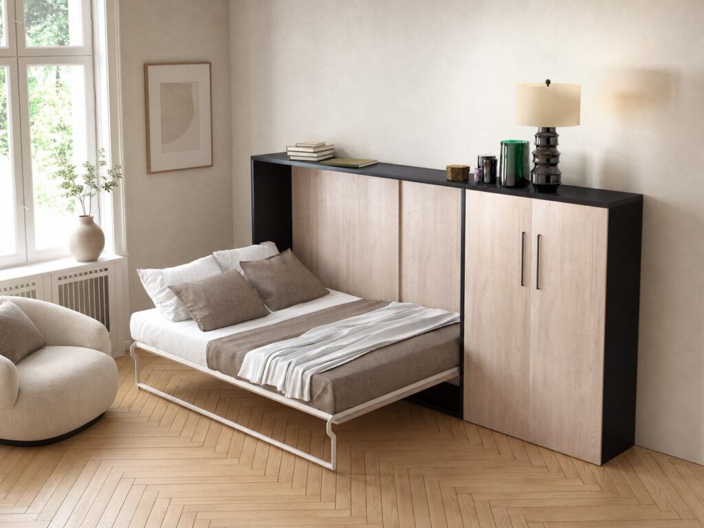 Cama abatible horizontal con armario abierta ALUA