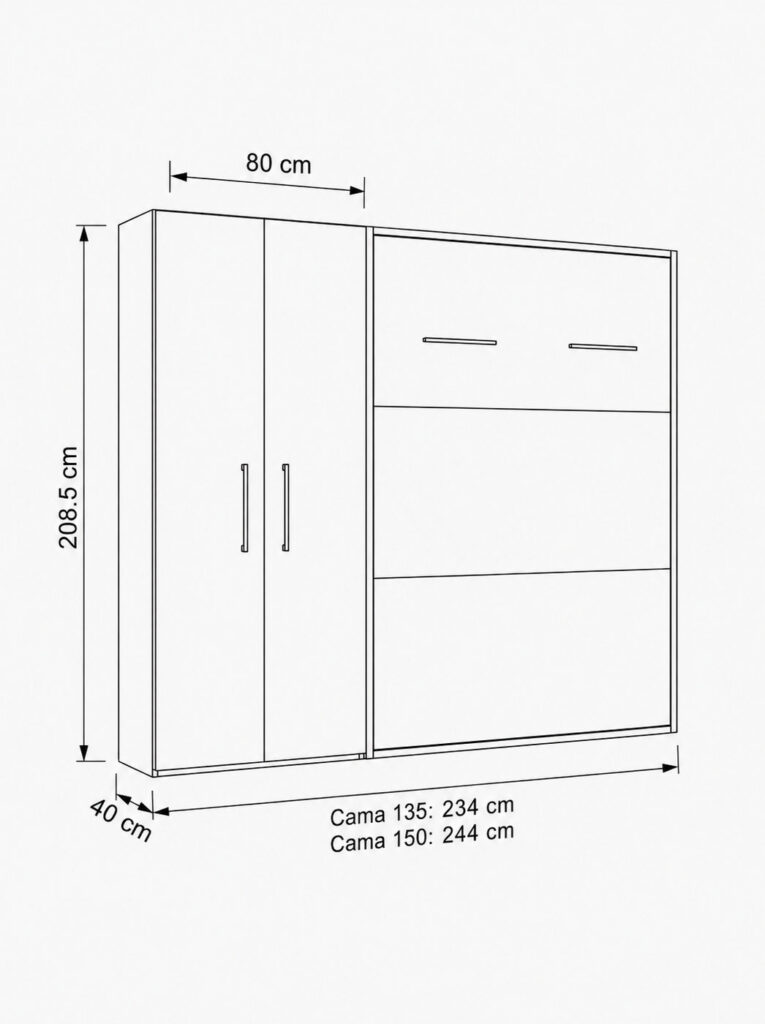 Cama abatible vertical con armario - Dimensiones 1