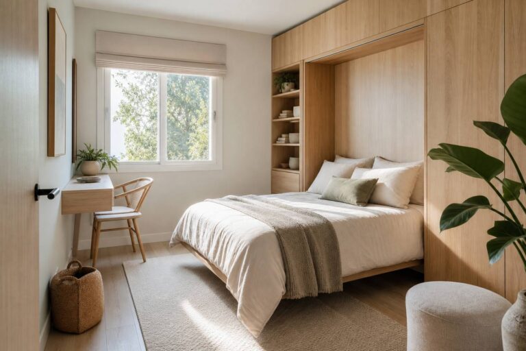 Cómo distribuir un dormitorio pequeño con cama abatible para ganar amplitud