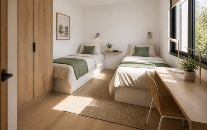 ¿Cómo distribuir una habitación con dos camas sin perder espacio de paso?
