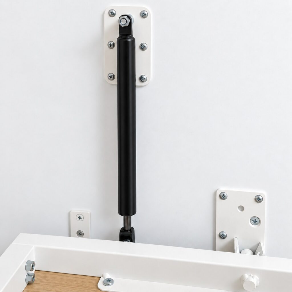 Detalle del sistema de pistones de una cama abatible ALUA para apertura y cierre asistidos